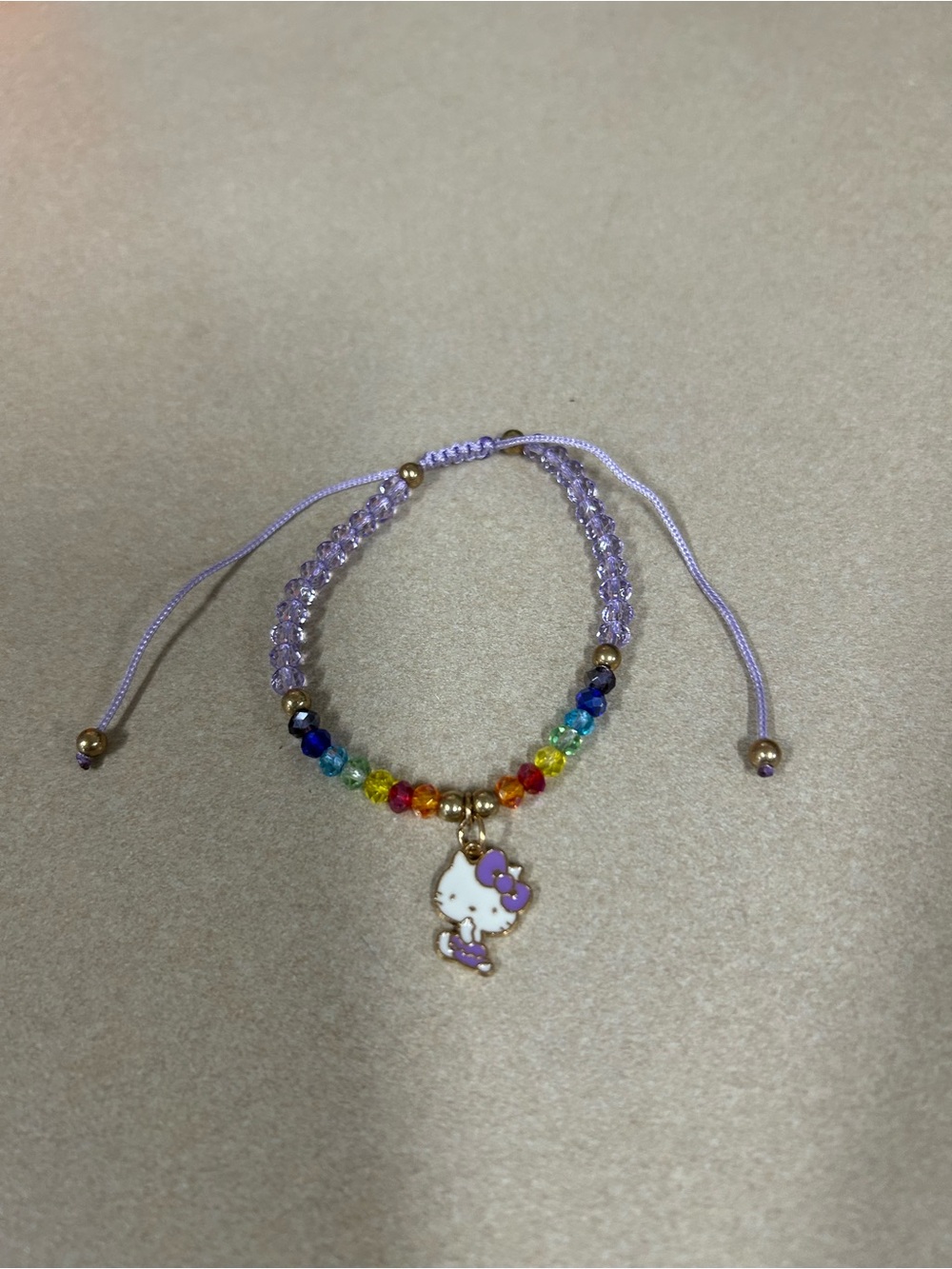 Lavender Beaded Hello Kitty Charm Bracelet - Rainbow Accent